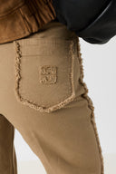 Flared Sand Jeans With Fringes - Anna