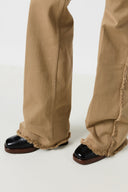 Flared Sand Jeans With Fringes - Anna