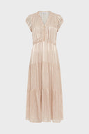 Waisted maxi dress with golden lurex - RIONNA - NATURAL