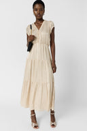 Waisted maxi dress with golden lurex - RIONNA - NATURAL