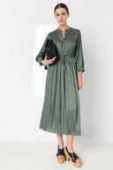 Smocked satin midi dress - RUBIE
