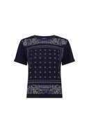 GD Two-material scarf-inspired T-shirt - MANOLIA - Navy