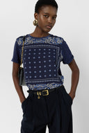 GD Two-material scarf-inspired T-shirt - MANOLIA - Navy