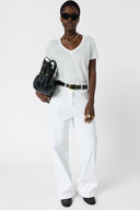 GD V-neck linen T-shirt with lurex - MIRANA - White