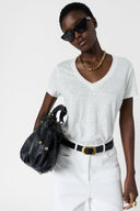 GD V-neck linen T-shirt with lurex - MIRANA - White