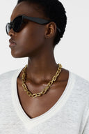 GD V-neck linen T-shirt with lurex - MIRANA - White