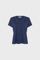 GD V-neck linen T-shirt with lurex - MIRANA - Indigo