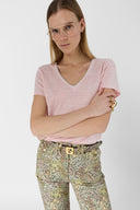 V-neck linen T-shirt with lurex - MIRANA - 4401T4