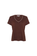 GD V-neck linen T-shirt with lurex - MIRANA - Brown