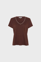 GD V-neck linen T-shirt with lurex - MIRANA - Brown
