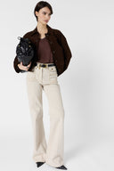 GD V-neck linen T-shirt with lurex - MIRANA - Brown