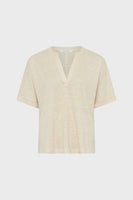 GD Linen T-shirt with Tunisian collar - MIORA - Natural