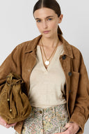 GD Linen T-shirt with Tunisian collar - MIORA - Natural