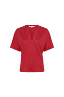 GD Linen T-shirt with Tunisian collar - MIORA - Red