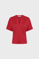 GD Linen T-shirt with Tunisian collar - MIORA - Red
