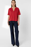 GD Linen T-shirt with Tunisian collar - MIORA - Red