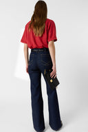 GD Linen T-shirt with Tunisian collar - MIORA - Red
