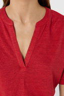 GD Linen T-shirt with Tunisian collar - MIORA - Red