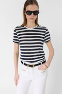 GD Striped T-shirt in linen and lurex - MELLINA - Navy