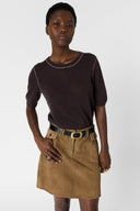 GD Round neck sweater in linen blend - LOUMIA - Brown