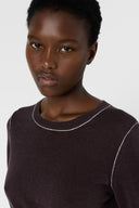 GD Round neck sweater in linen blend - LOUMIA - Brown