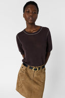 GD Round neck sweater in linen blend - LOUMIA - Brown