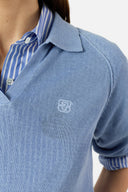 GD Striped linen mix loose sweater - LEVIA - Bluesky