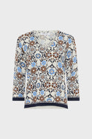 GD Printed cotton and linen V-neck sweater - LIVA - Brown