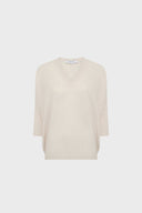 Loose-Fitting Ecru V-Neck Cashmere Sweater - Lenae