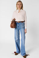 Loose-Fitting Ecru V-Neck Cashmere Sweater - Lenae