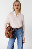 Loose-Fitting Ecru V-Neck Cashmere Sweater - Lenae