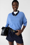 Loose-Fitting Blue V-Neck Cashmere Sweater - Lenae