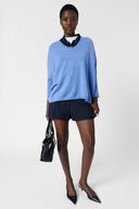 Loose-Fitting Blue V-Neck Cashmere Sweater - Lenae
