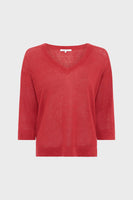 GD Loose fitV-neck linen sweater - LYLOU - Red