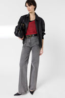 GD Loose fitV-neck linen sweater - LYLOU - Red