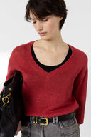 GD Loose fitV-neck linen sweater - LYLOU - Red