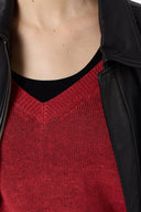 GD Loose fitV-neck linen sweater - LYLOU - Red