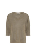 GD Loose fitV-neck linen sweater - LYLOU - green