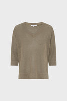 GD Loose fitV-neck linen sweater - LYLOU - green