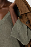 GD Loose fitV-neck linen sweater - LYLOU - green