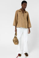 GD Suede leather lace-up shirt - TILYA - Sand