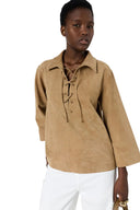 GD Suede leather lace-up shirt - TILYA - Sand