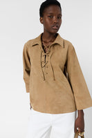GD Suede leather lace-up shirt - TILYA - Sand