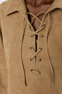 GD Suede leather lace-up shirt - TILYA - Sand