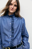 GD - Denim shirt with embroidered ruffles - LOUPY