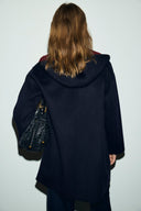 Reversible wool coat with hood - ALEY - Night Blue