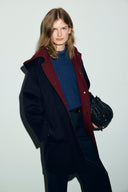 Reversible wool coat with hood - ALEY - Night Blue