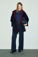 Reversible wool coat with hood - ALEY - Night Blue