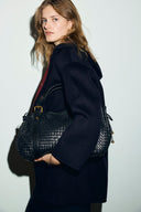 Reversible wool coat with hood - ALEY - Night Blue
