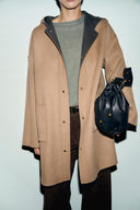 Reversible wool coat with hood - ALEY - Khaki Green